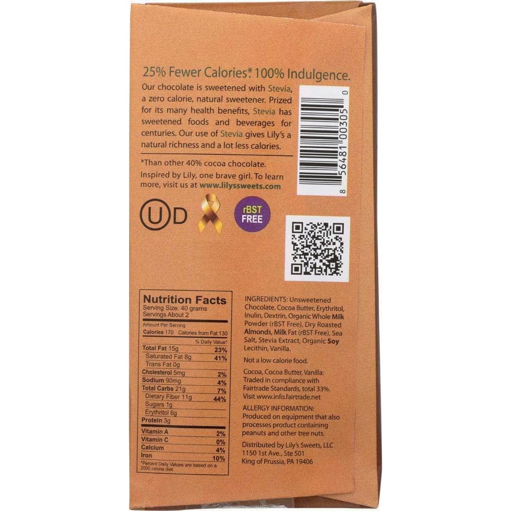 Lilys Sweets Lily's Sweets Salted Almond & Milk Bar 40% Chocolate, 3 oz