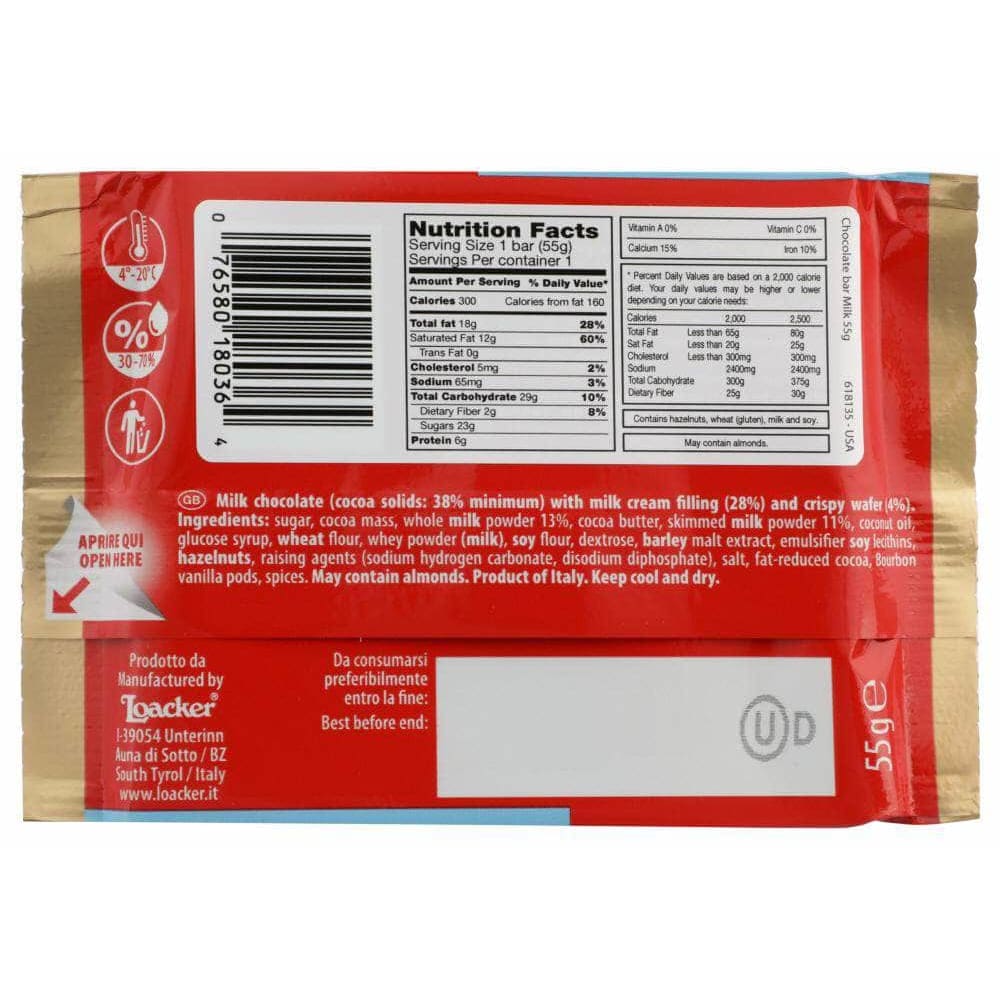 Loacker Loacker Chocolate Milk Creme Bar 55g, 1.94 oz