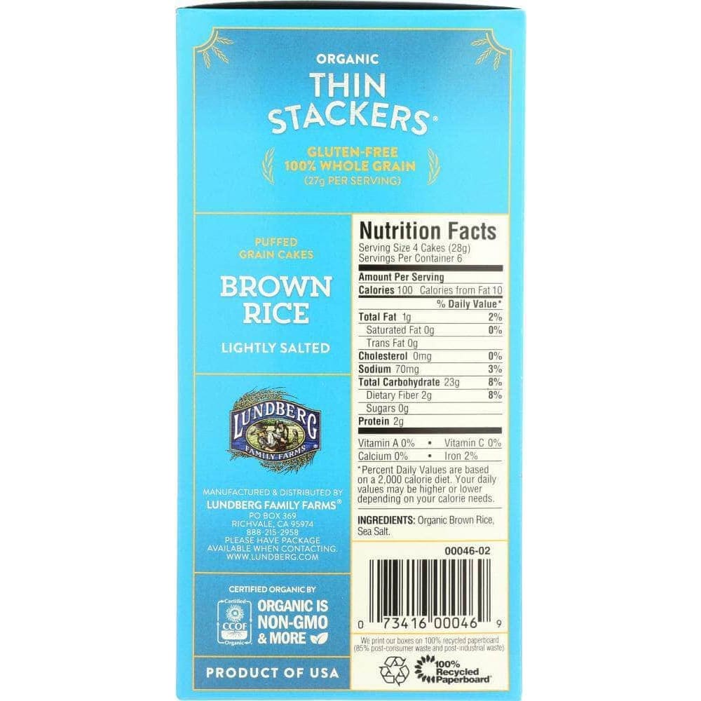 Lundberg Family Farms Lundberg Rice Cakes Thin Stackers Brown Rice Lightly Salted, 5.9 oz