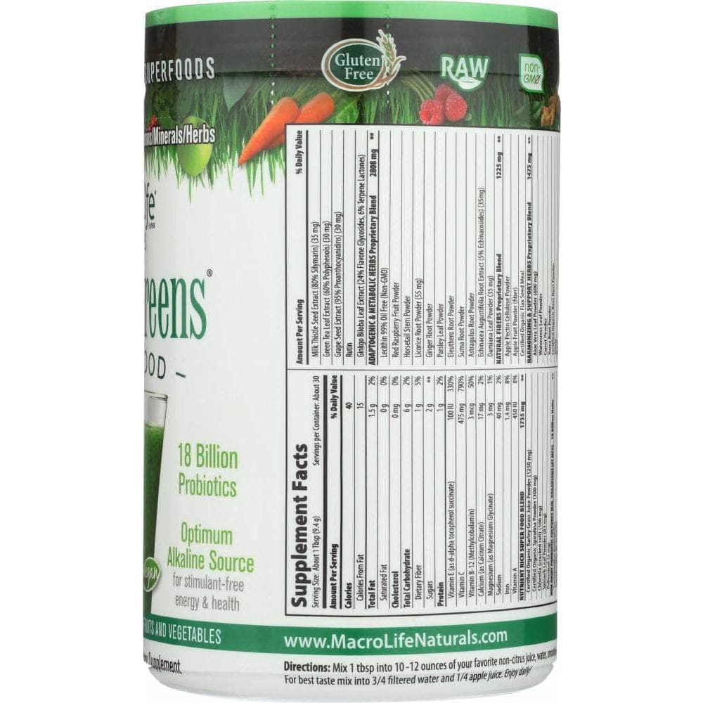 Macrolife Naturals Macrolife Naturals Macro Greens Nutrient-Rich Superfoods, 10 oz