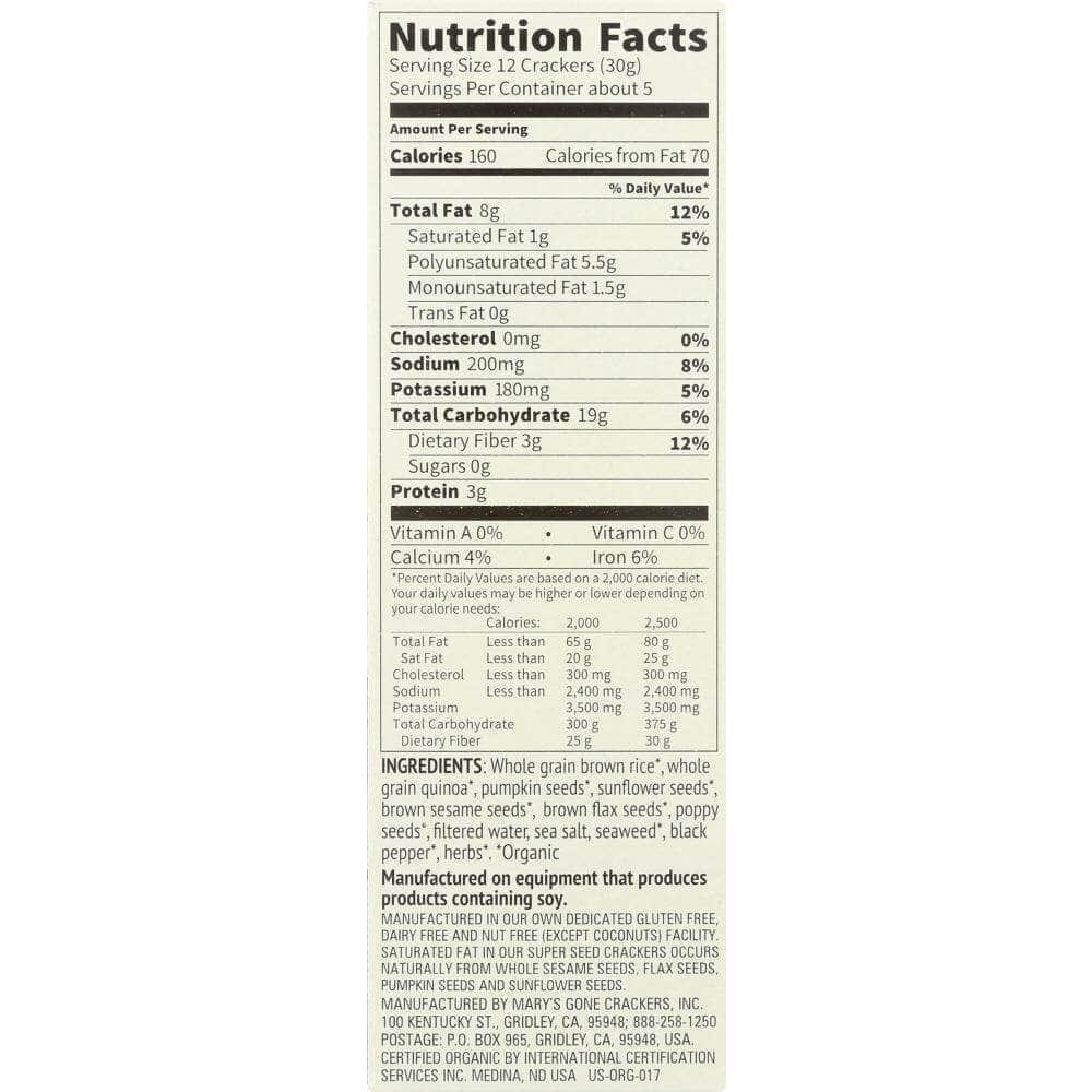 Marys Gone Crackers Mary's Gone Crackers Organic Gluten Free Super Seed Crackers, 5.5 oz