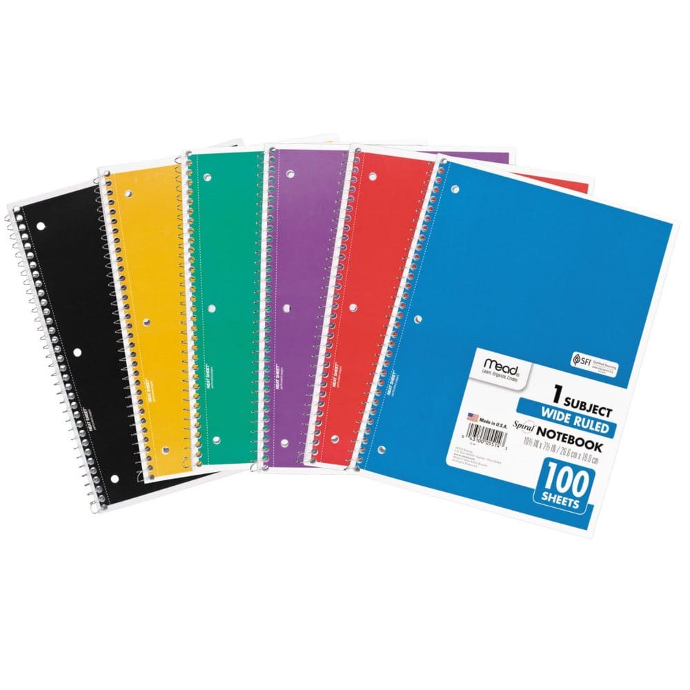 Mead Spiral Bound Notebook Wide/Margin Rule 8 x 10-1/2 White,1 Subject 70 Sheets/Pad - Notebooks - ShelHealth