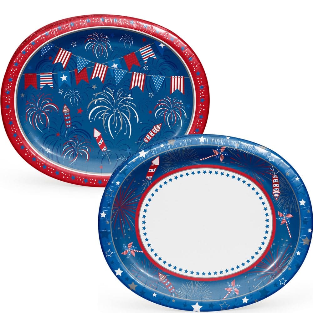 Member’s Mark 4th of July Fireworks Fun Oval Plates 10 x 12 (50 ct.) - Disposable Tableware - Member’s