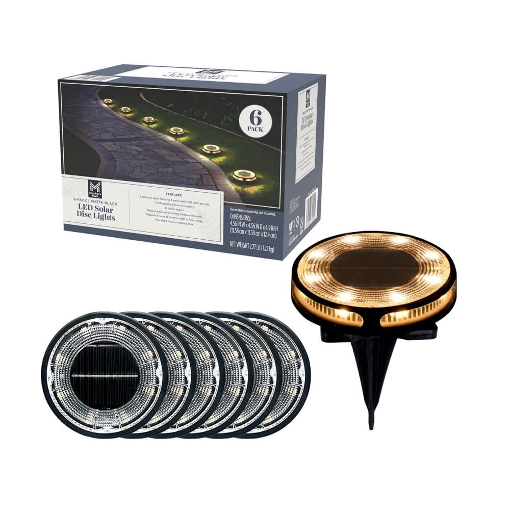 Member’s Mark 6-Piece LED Solar Disc Lights - 30 Lumens - Outdoor Lighting - ShelHealth