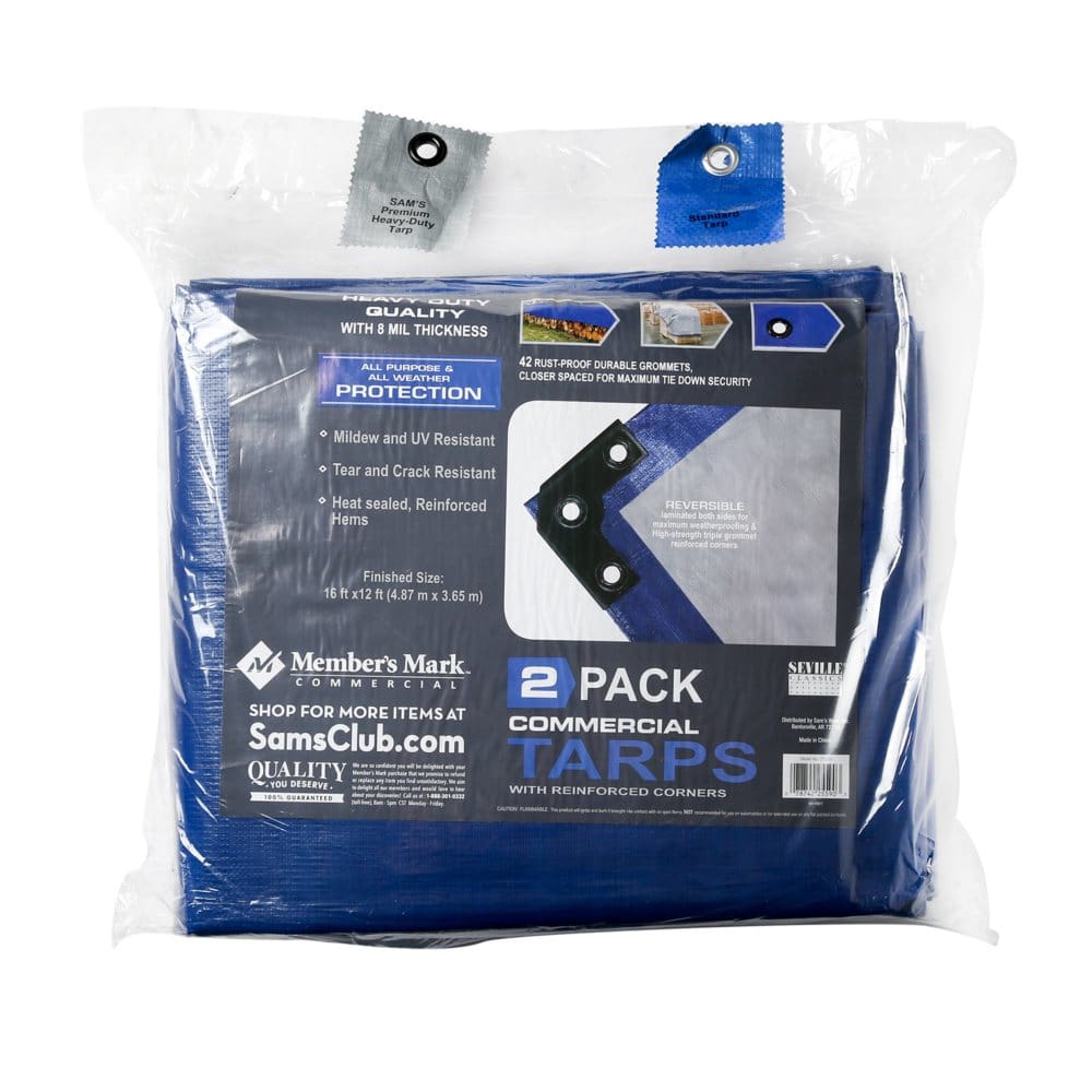 Member’s Mark Commercial Tarps with Reinforced Corners 16’ x 12’ Blue/Gray (2-Pack) - Cargo Accessories - Member’s