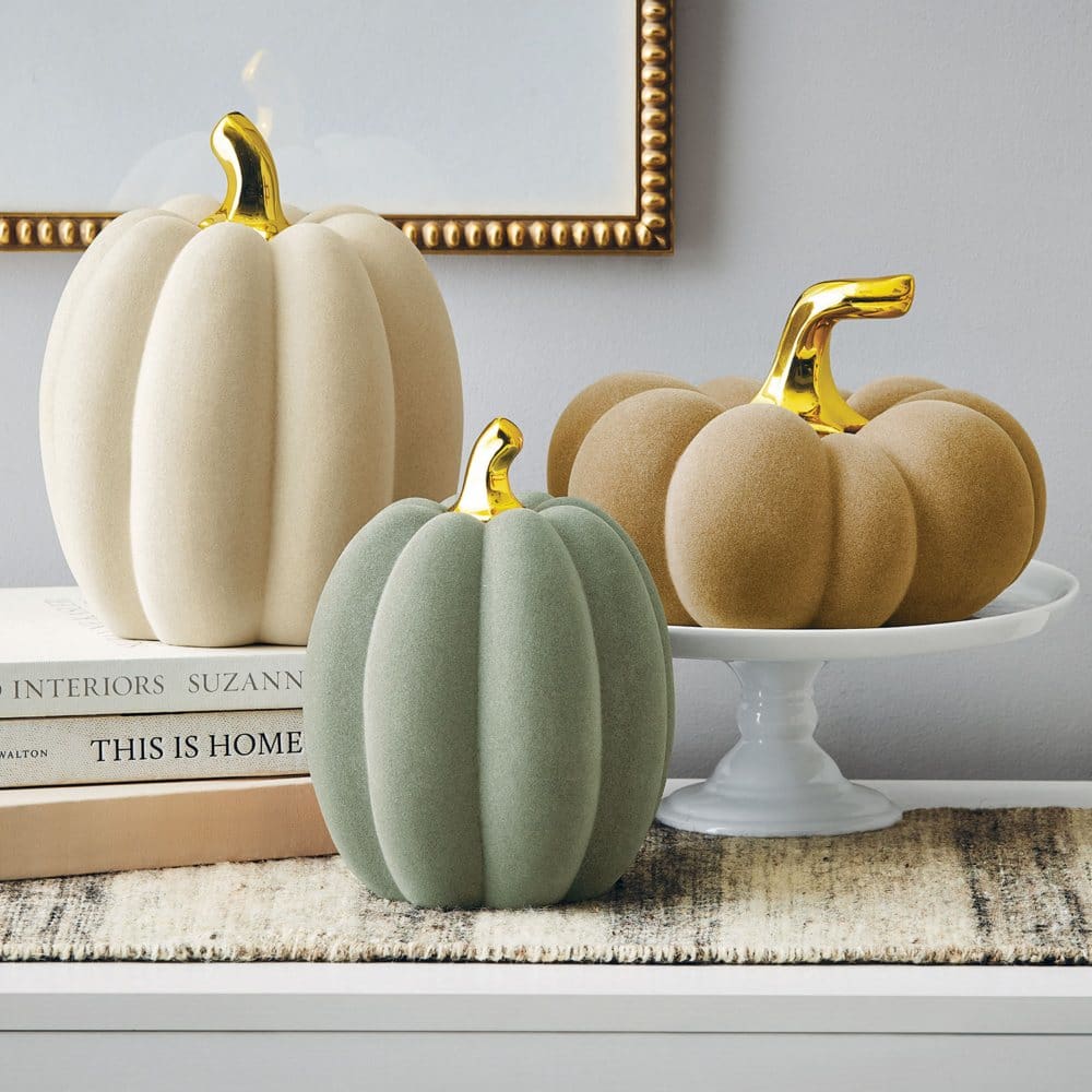 Member’s Mark Flocked Pumpkin Décor 3-Piece Set - Harvest Indoor Decor - ShelHealth