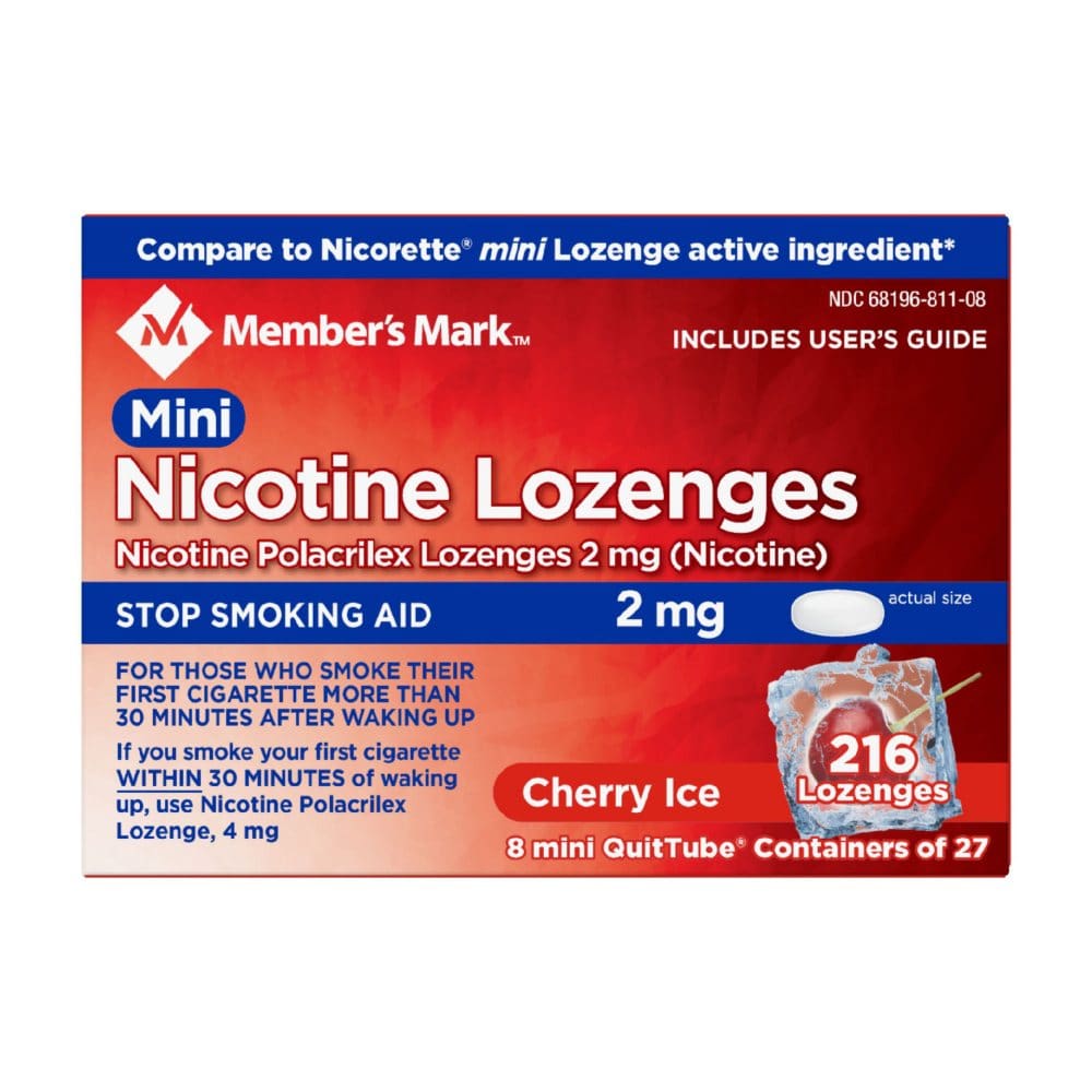 Member’s Mark Mini Nicotine Lozenge 2mg Cherry Ice Flavor (27 ct. 8 pk.) - Smoking Cessation Aids - Member’s