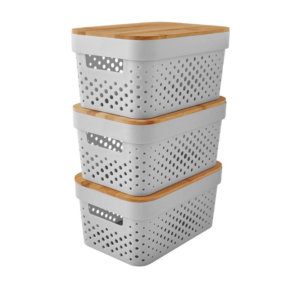 Member’s Mark Multipurpose Vented Storage Bins with Bamboo Lids Set of 3 (Gray) - Storage & Organization - ShelHealth