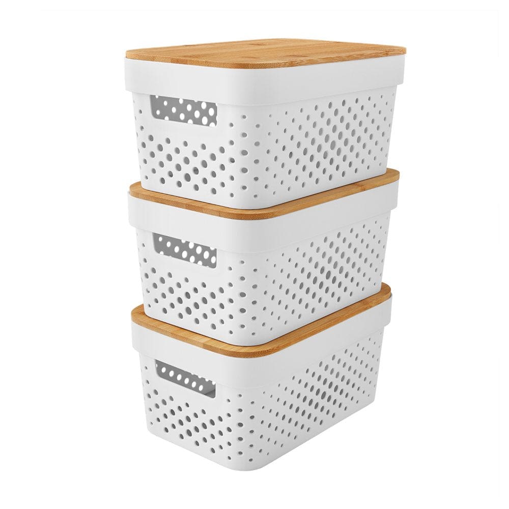 Member’s Mark Multipurpose Vented Storage Bins with Bamboo Lids Set of 3 (White) - Storage & Organization - ShelHealth