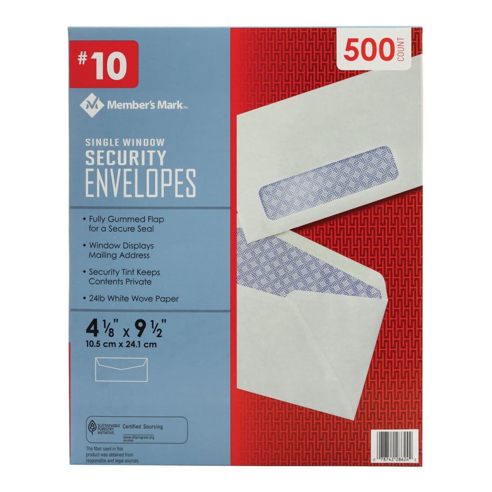 Member’s Mark Security Envelope #10 Single Window (500 ct.) - Office & Technology - Member’s