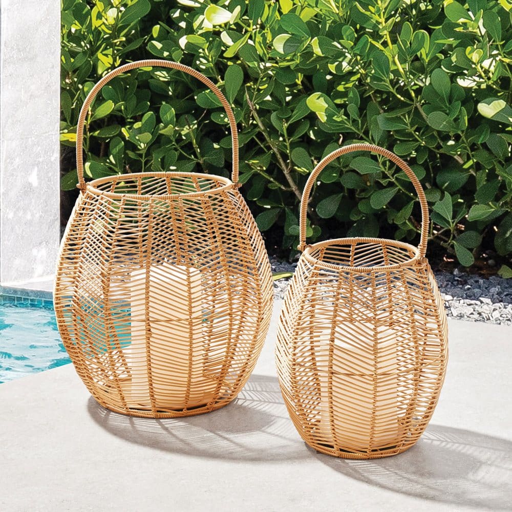Member’s Mark Set of 2 Resin Rattan Lanterns with Flameless Pillar Candles - Outdoor Lighting - ShelHealth