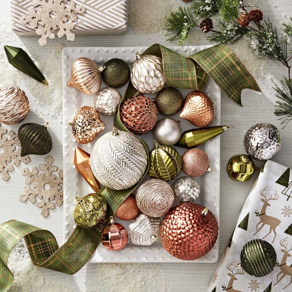 Member’s Mark Shatterproof Ornament Collection 76 Count - Greens & Metallics - Neutral Metallics - Member’s