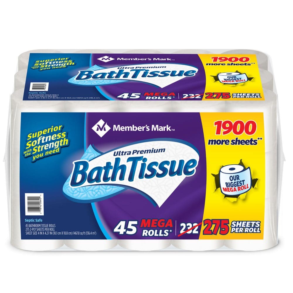Member’s Mark Ultra Premium Soft and Strong 2-Ply Toilet Paper (275 sheets/roll 45 rolls) (Pack of 10) - Paper & Plastic - Member’s