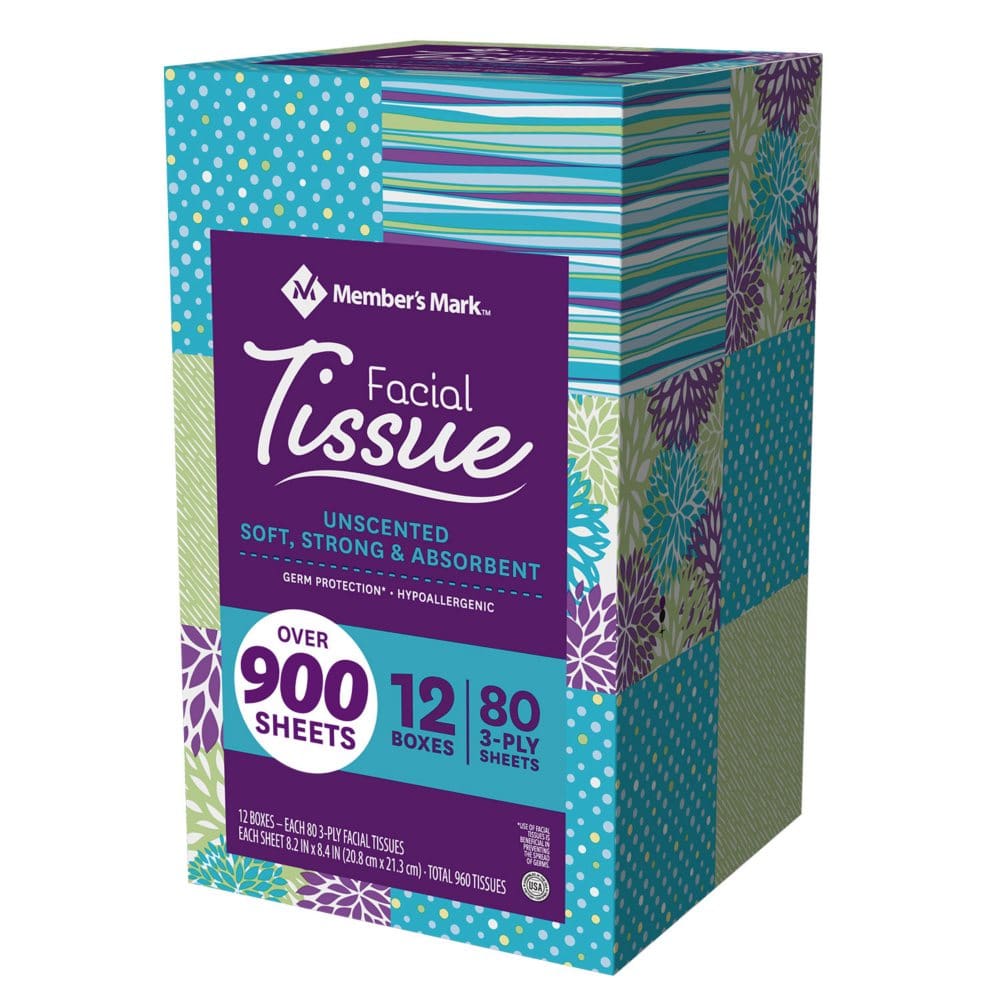Member’s Mark Ultra Soft 3-Ply Facial Tissues Cube Boxes (80 tissues/box 12 boxes) (Pack of 10) - Paper & Plastic - Member’s