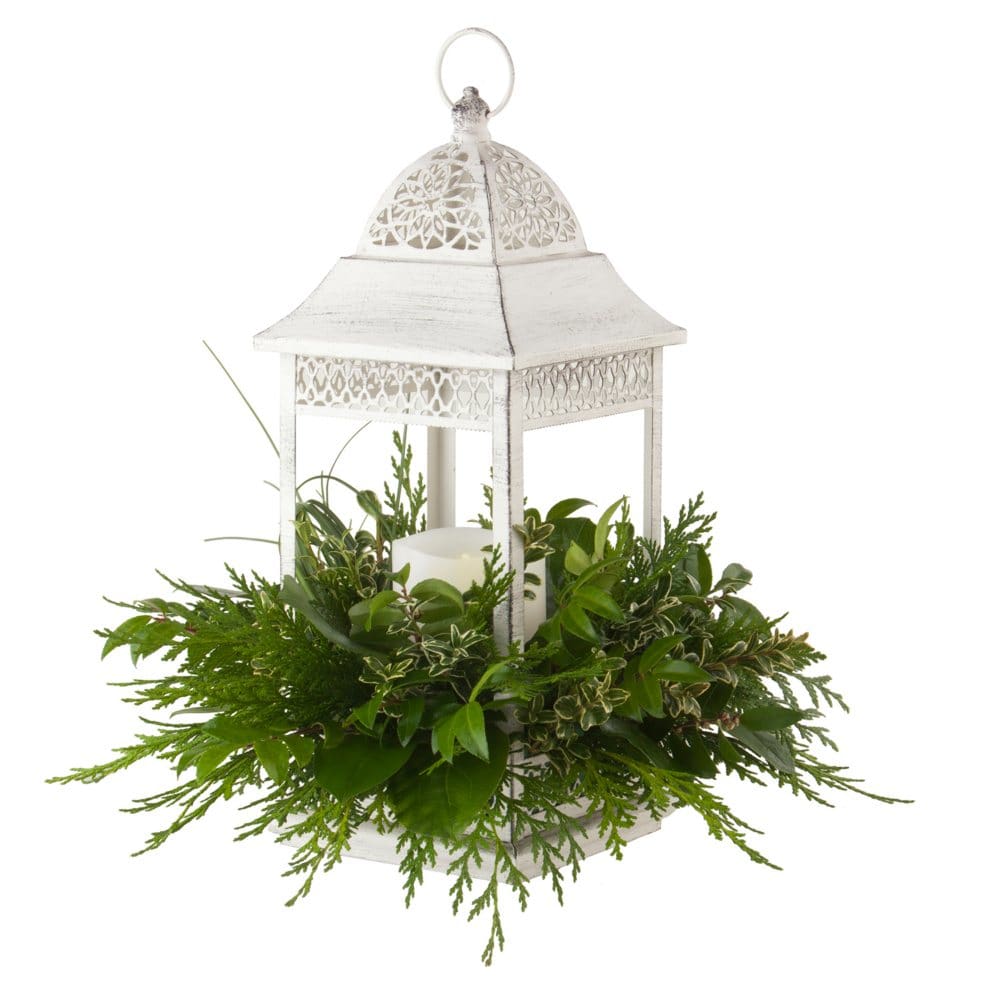 Member’s Mark White Metal Wedding Lantern w/ Fresh Greenery - Wedding Flowers - Member’s