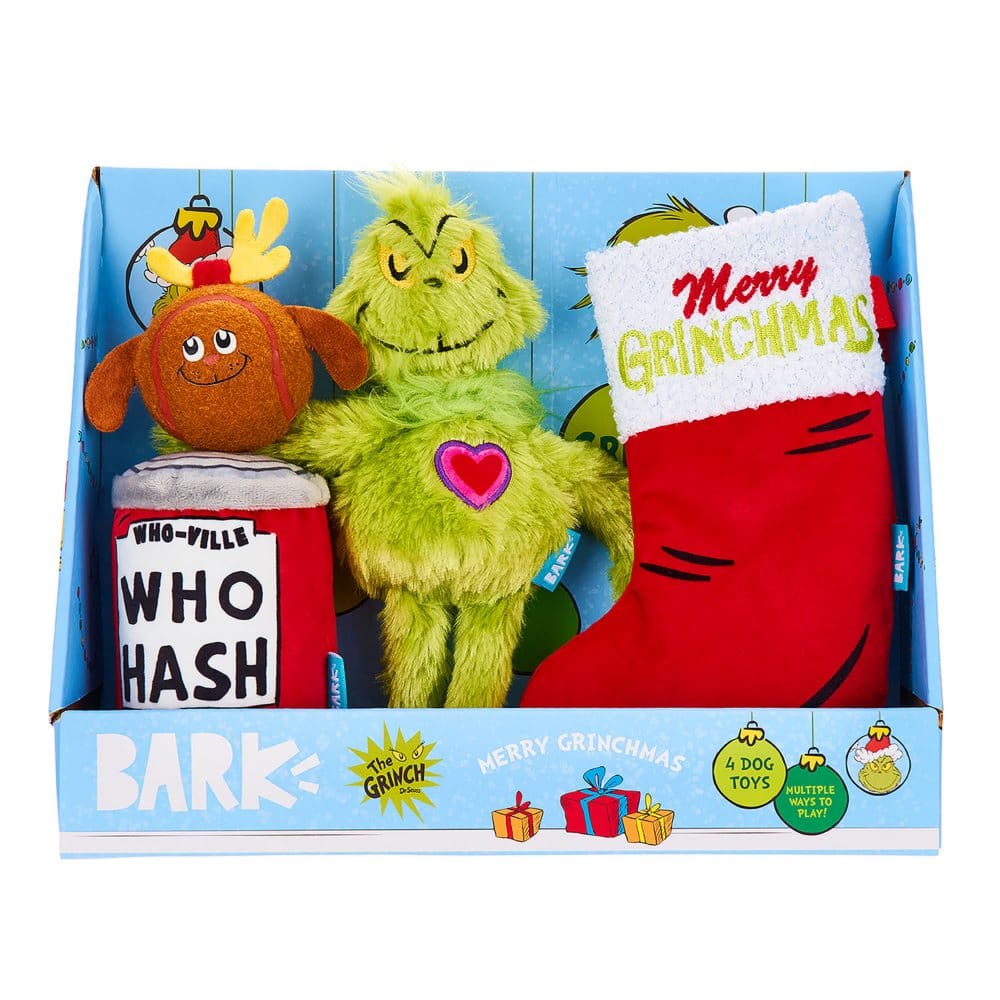 Merry Grinchmas! BARK Plush Dog Toy Variety Pack (4 pk.) - Gifts for the Pet Parents - Merry