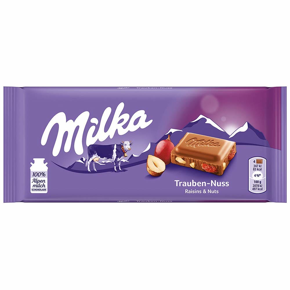 MILKA: Raisins Nuts Chocolate Bar 3.52 oz (Pack of 6) - MILKA
