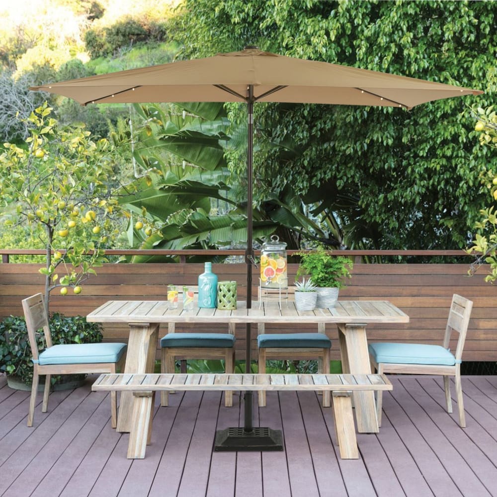 MISSBRELLA 10' x 6.5' 26-LED Lighted Market Solar Patio Rectangular Table Umbrella MISSBRELLA 10' x 6.5' 26-LED Lighted Market Solar Patio Rectangular Table Umbrella