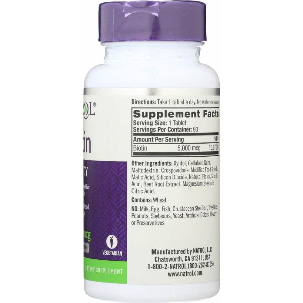 Natrol Natrol Biotin Strawberry Flavor 5000 mcg, 90 Tablets