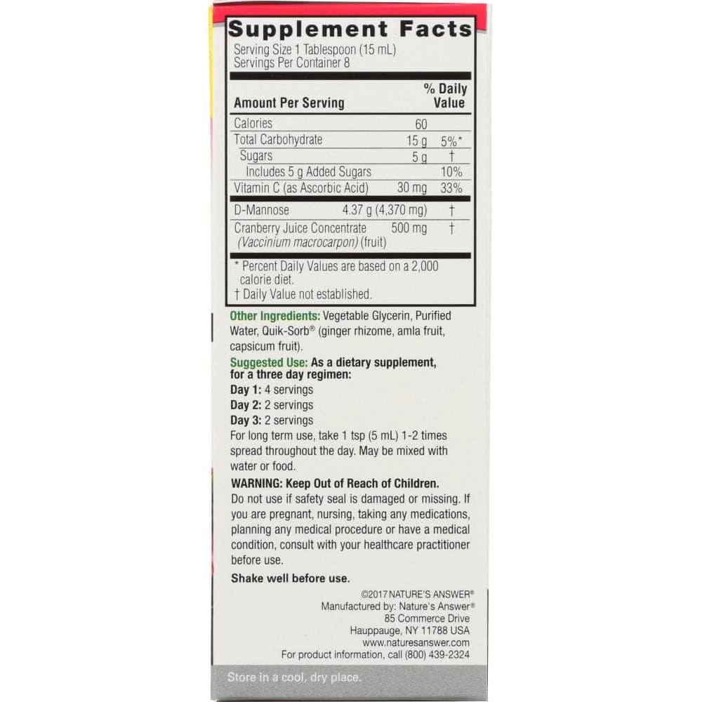 Natures Answer Natures Answer UT Answer D-Mannose & Cranberry Concentrate 4870 mg, 4 Oz