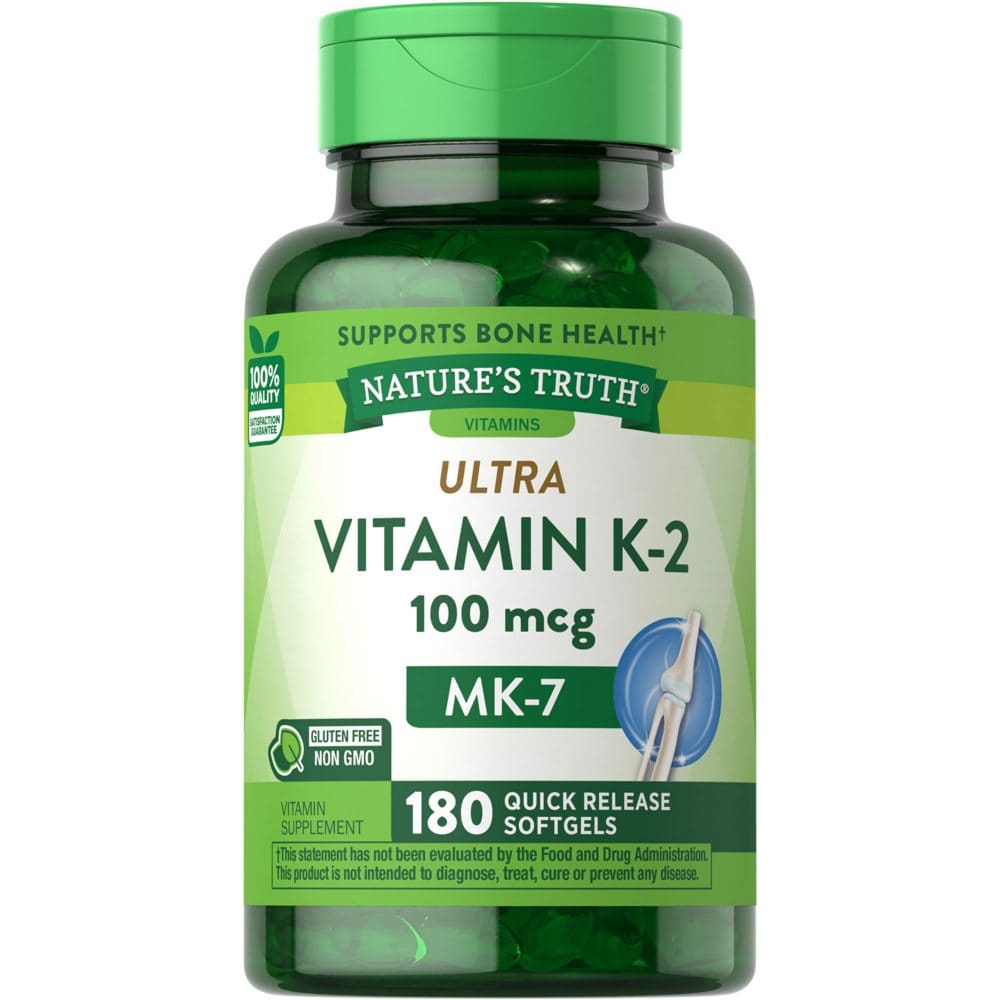Nature’s Truth Ultra Vitamin K2 100 mcg. MK-7 Quick Release Softgels (180 ct.) - Letter Vitamins - ShelHealth