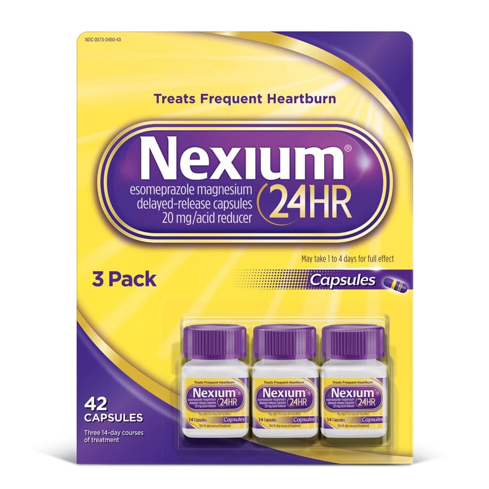 Nexium 24HR Delayed Release Heartburn Relief Capsules Esomeprazole Magnesium Acid Reducer 20 mg. (14 ct. 3 pk.) - HSA & FSA - Medicine