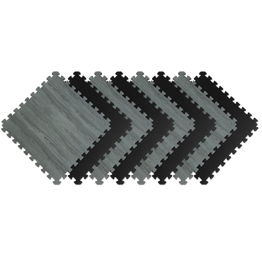 Norsk 25 x 25 Reversible Foam Flooring Gray Wood & Black 8 Tiles - First Day of School Essentials - Norsk