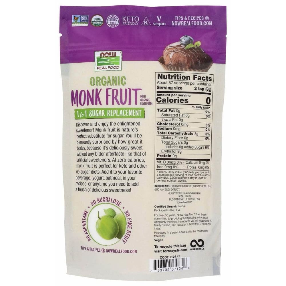 NOW Now Organic Monk Fruit Sugar Replacement, 1 Lb