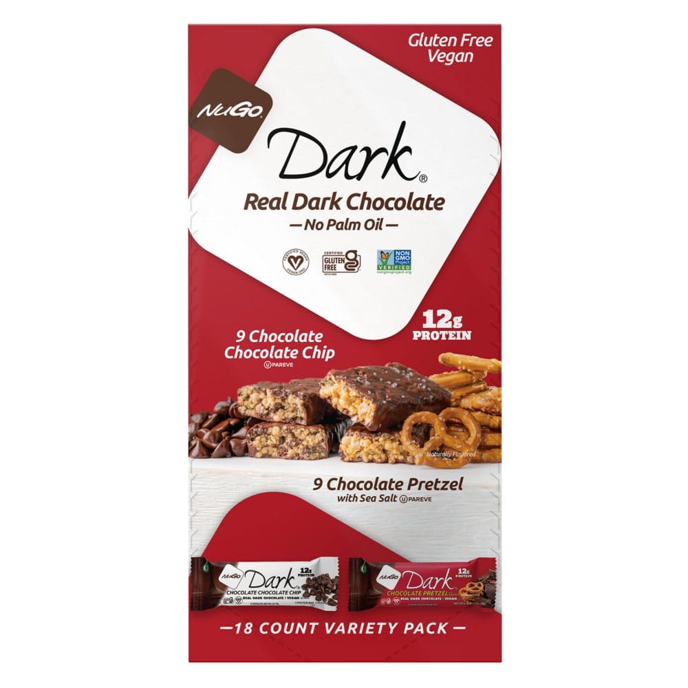 NuGo Dark Chocolate Gluten Free Protein Bar Variety Pack (18 ct.) - Protein Bars & Diet Snacks - ShelHealth