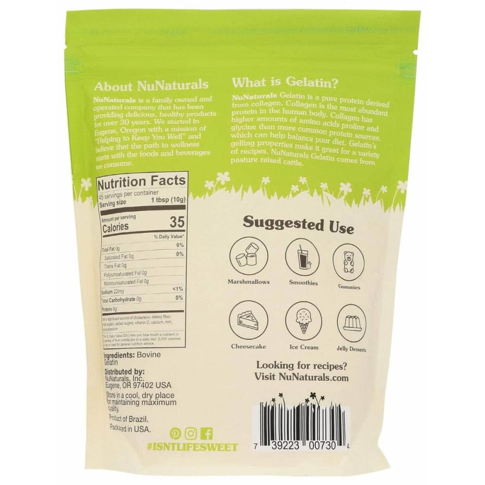 NUNATURALS INC Grocery > Chocolate, Desserts and Sweets > Pudding NUNATURALS INC: Gelicious Unflavored Gelatin, 1 lb