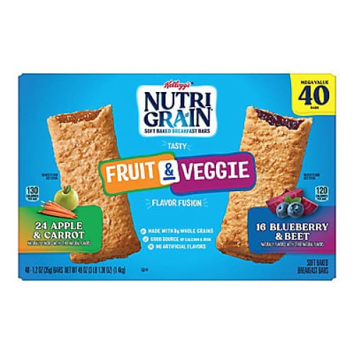 Nutri-Grain Fruit and Veggie Soft Baked Breakfast Bars Variety Pack 40 ct. - Home/Grocery/Breakfast/Cereal Oatmeal & Breakfast Bars/ -
