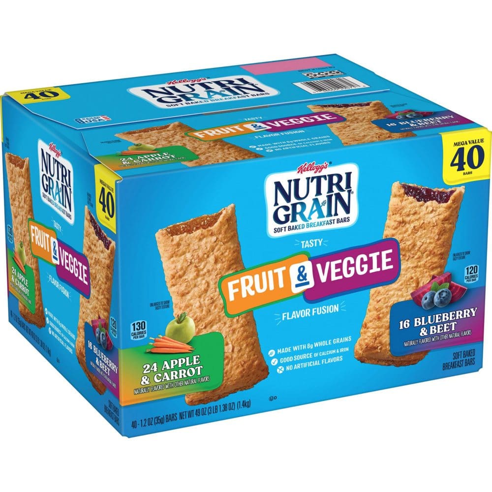 Nutri-Grain Fruit and Veggie Soft Baked Snack Bars Variety Pack (49 oz. 40 pk.) - Snack Bars - ShelHealth