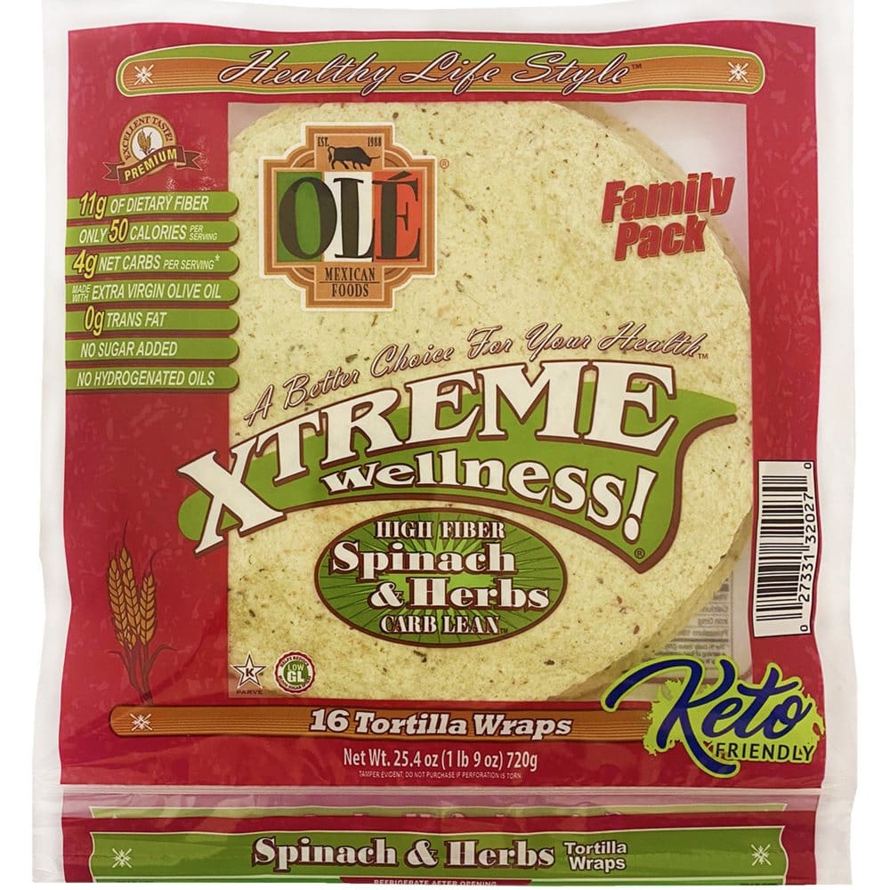 Ole Xtreme Wellness Spinach and Herbs Wrap (25.4 oz.,16 ct.) - Tortillas & Taco Shells - Ole Xtreme