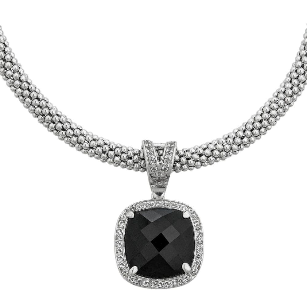 Onyx and White Topaz Necklace in Italian Sterling Silver - Gemstone Necklaces & Pendants - Onyx