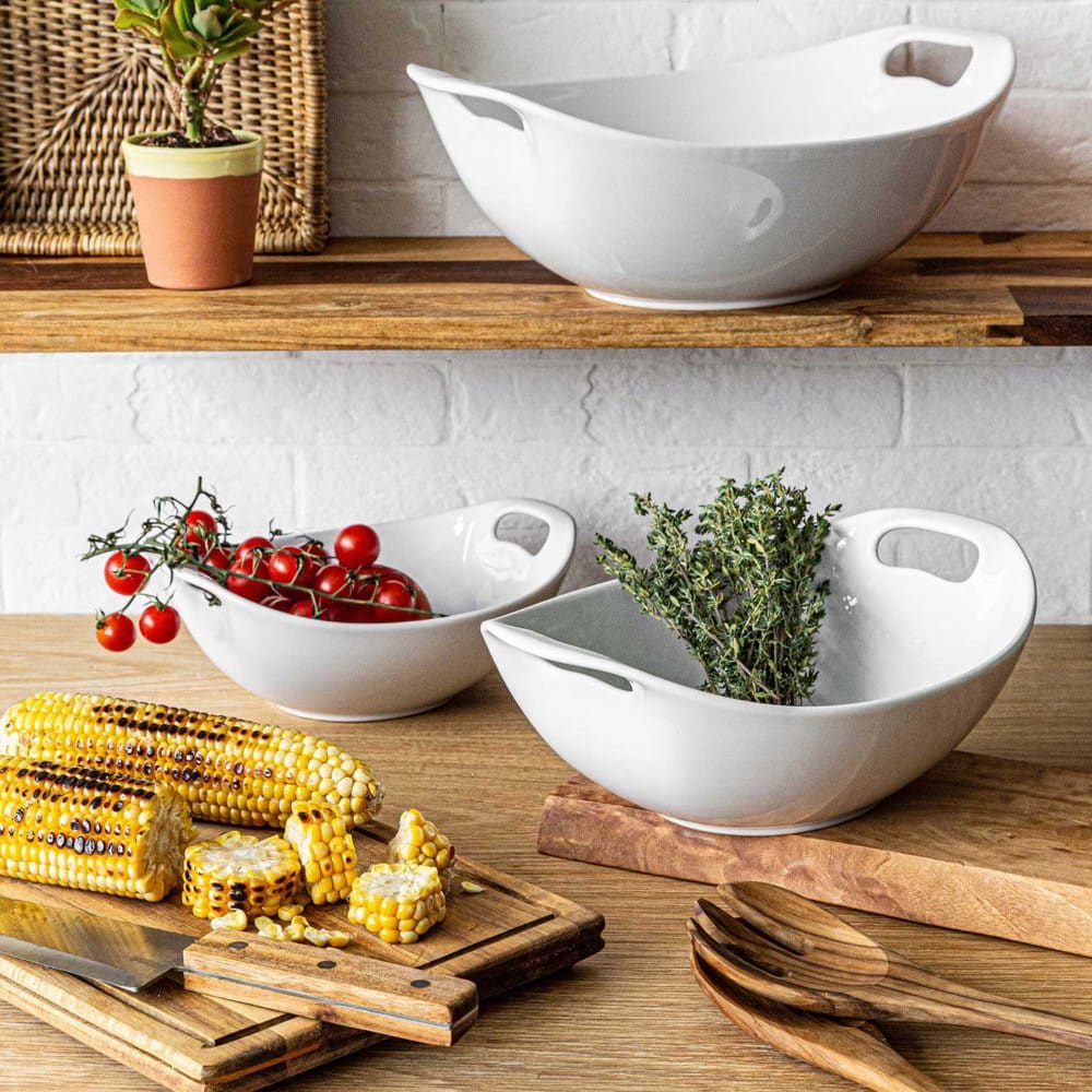 Over and Back 3 Piece Stoneware Handled Bowl Set - Serveware - Over