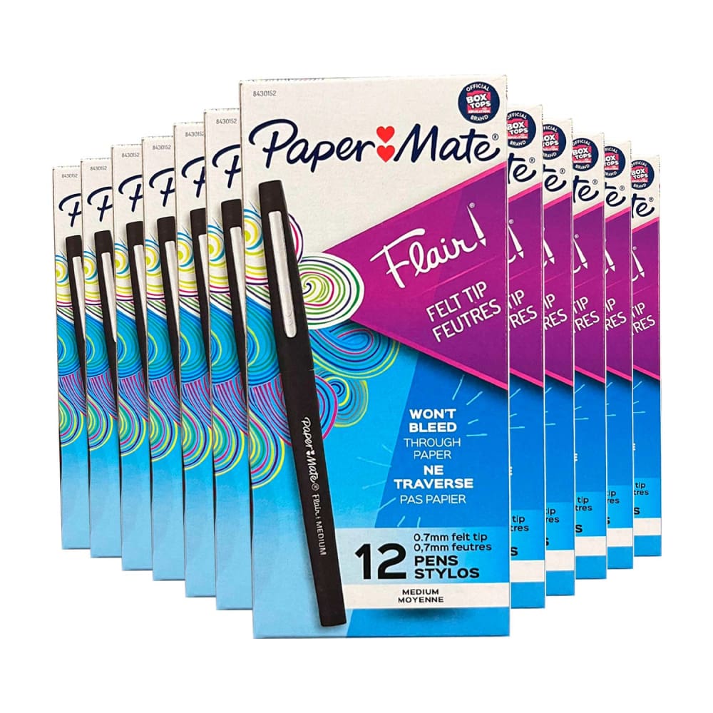 Paper Mate Flair Felt Tip Pens Medium Point Black 12 Ct - 12 Pack - 144 ct) Pens - Paper Mate