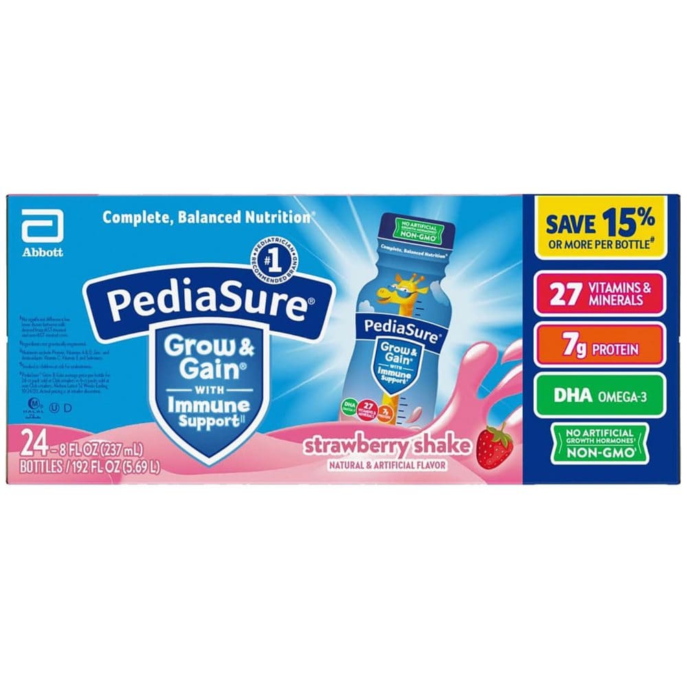 PediaSure Grow and Gain Nutrition Shake for Kids Strawberry (8 fl. oz. 24 pk.) - Grocery & Household Savings - ShelHealth