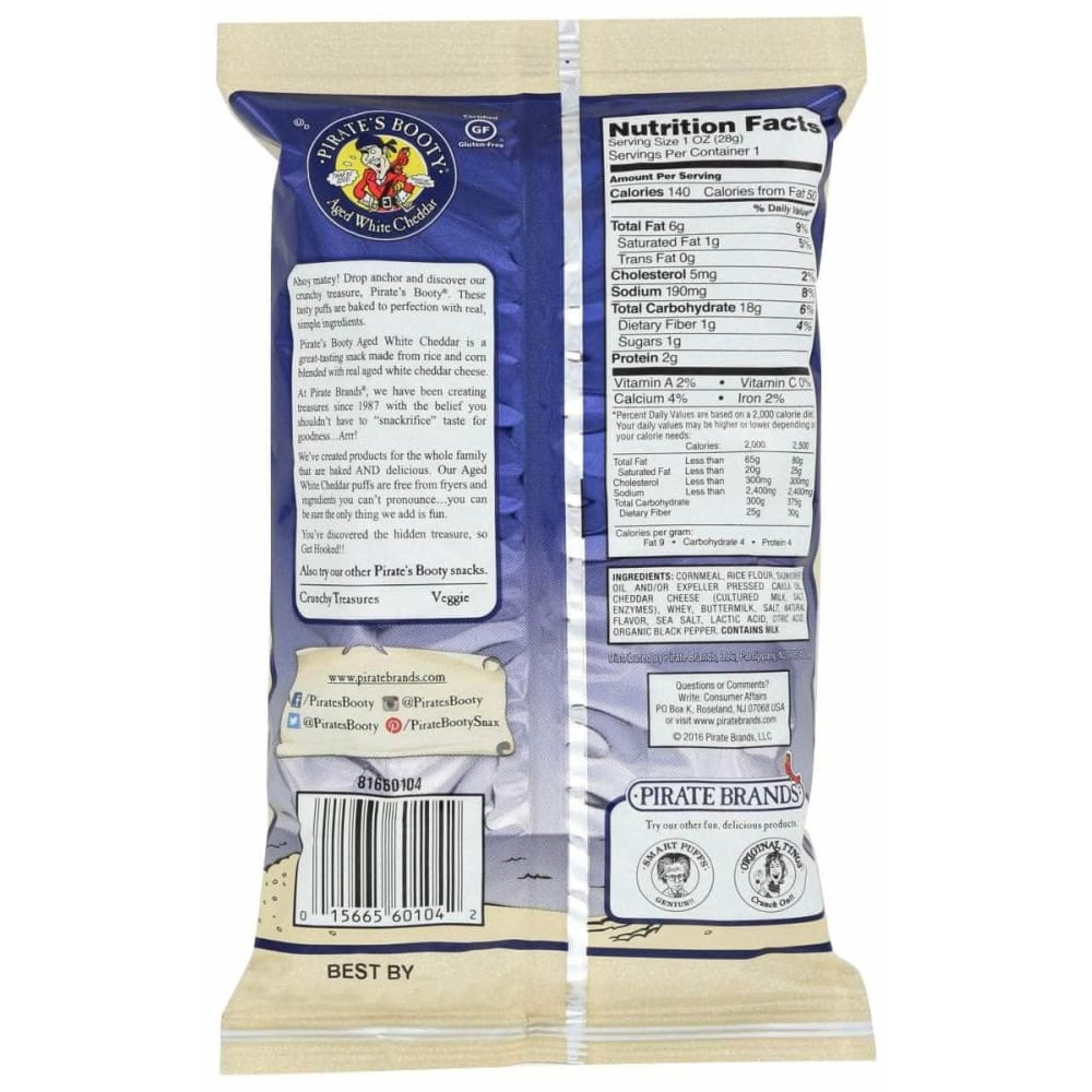 PIRATE BRANDS Pirate Brands Aged White Cheddar Rice And Corn Puffs, 1 Oz