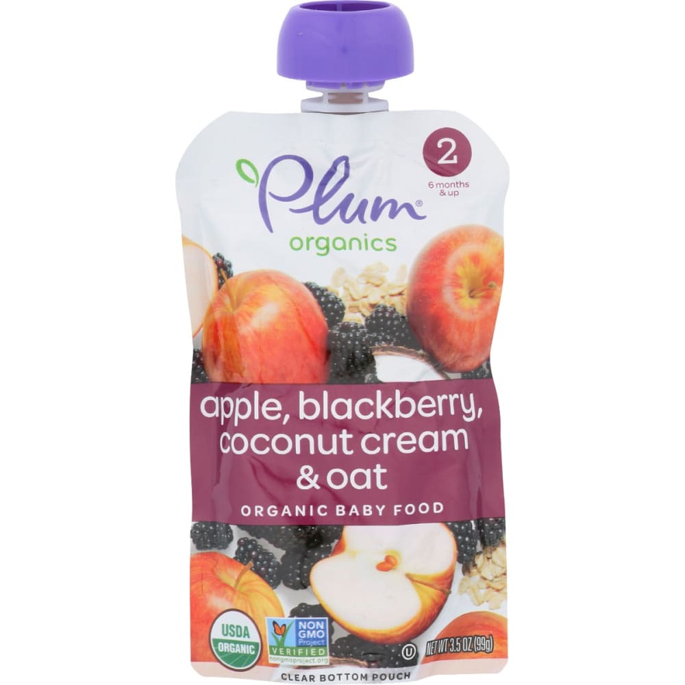 PLUM ORGANICS: Baby Food Apple Blackberry Coconut Cream And Oat S2 3.5 oz (Pack of 6) - PLUM ORGANICS
