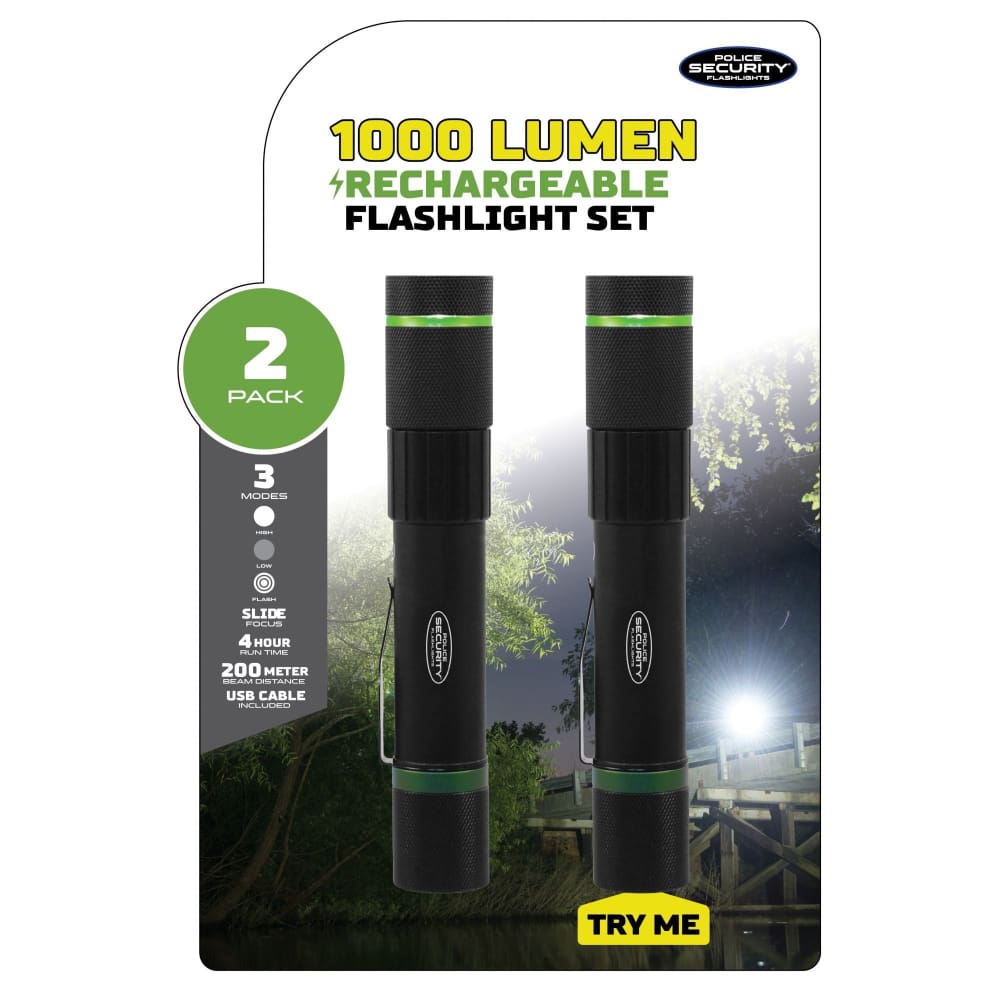 Police Security Flashlights 1,000-Lumen LED Rechargeable Flashlight 2 pk. - Police
