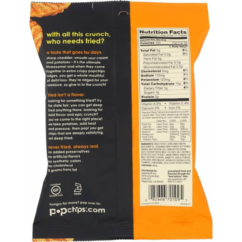 Popchips Popchips Chips Ridges Cheddar & Sour Cream, .8 oz