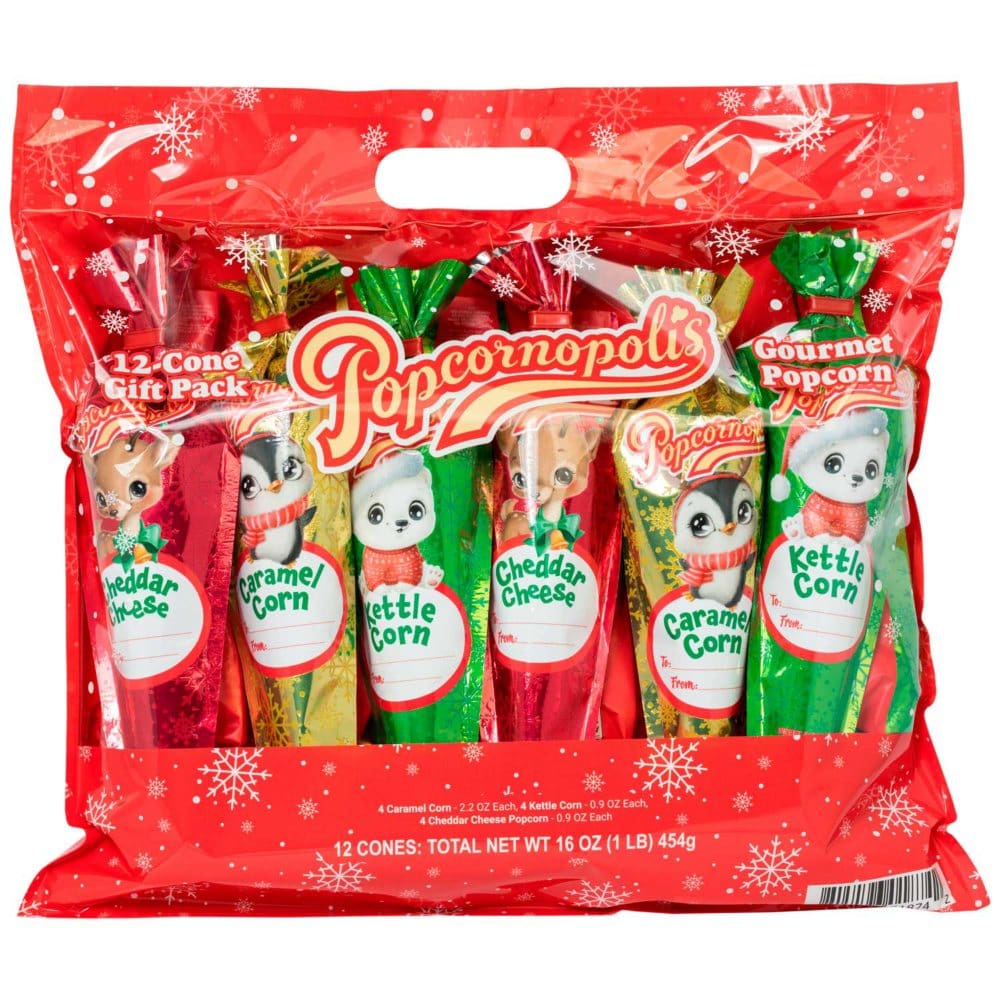 Popcornopolis 12-Cone Holiday Gift Pack (16oz) - Gifts Under $15 - ShelHealth