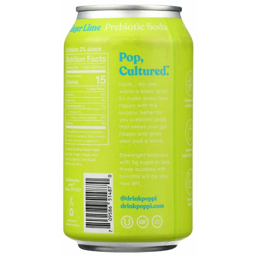 POPPI Poppi Drink Prebiotic Ginger Lime, 12 Fo