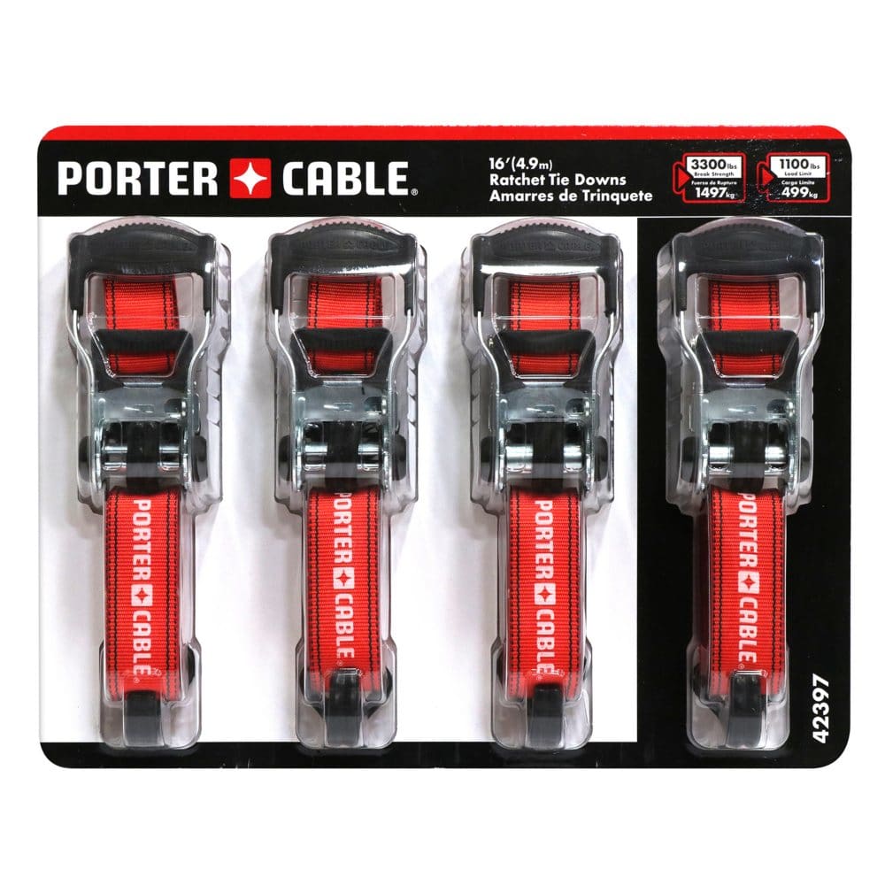 Porter Cable 1.5X 16’ Rachet Tie Down Set (4 pc.) - Power Tools - Porter