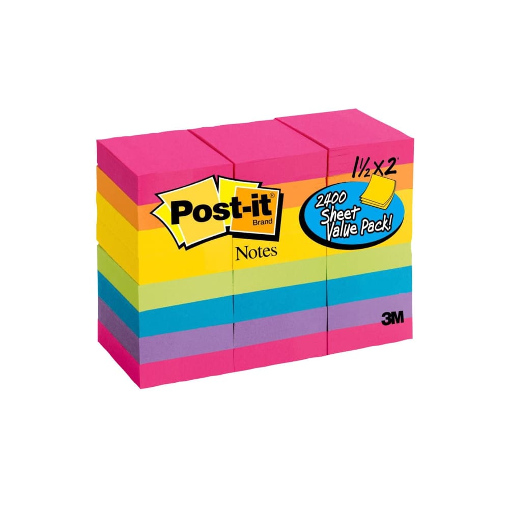 PostIt Notes 1.5" x 2" Sheets, 100 ct./24 Pads Assorted Colors