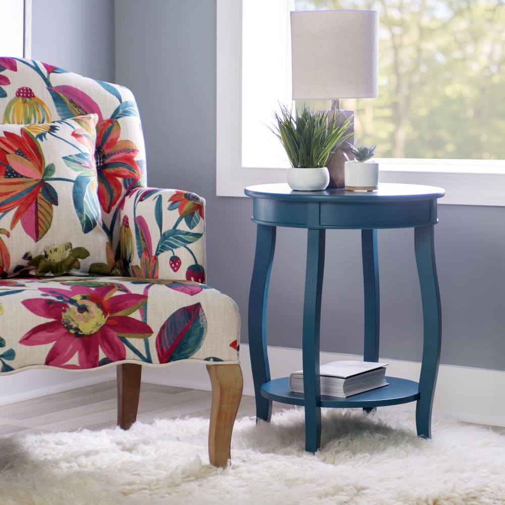 Powell Powell Round Side Table with Shelf - Teal - Home/Furniture/Living Room Furniture/Accent Furniture/Accent & Coffee Tables/ - Powell