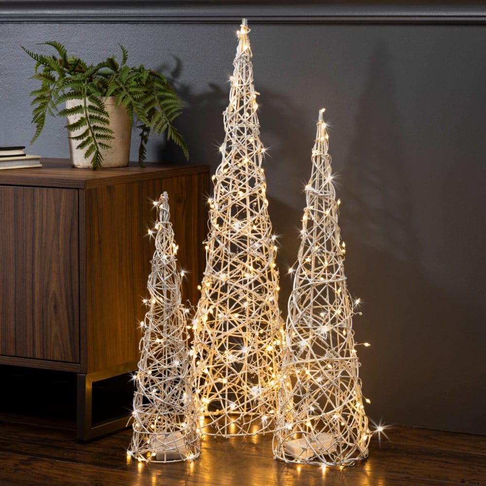 Pre-Lit Vine Cones Set of 3 - Indoor Christmas Decor - Pre-Lit