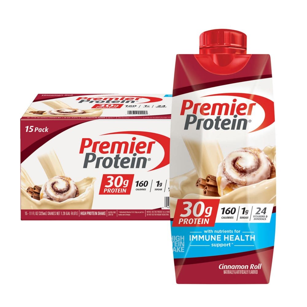 Premier Protein 30g. High Protein Shake Cinnamon Roll (11 fl. oz. 15 pk.) - Protein & Fitness - Premier