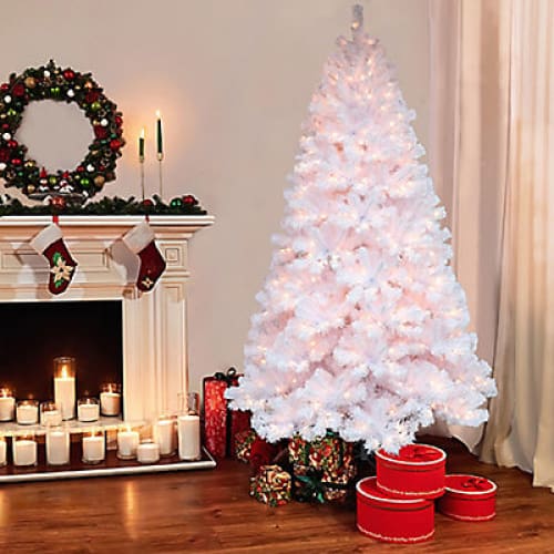 Puleo International 7.5’ Pre-Lit Noble Fir White Christmas Tree - Home/Seasonal/Holiday/Holiday Decor/Christmas Trees/ - ShelHealth