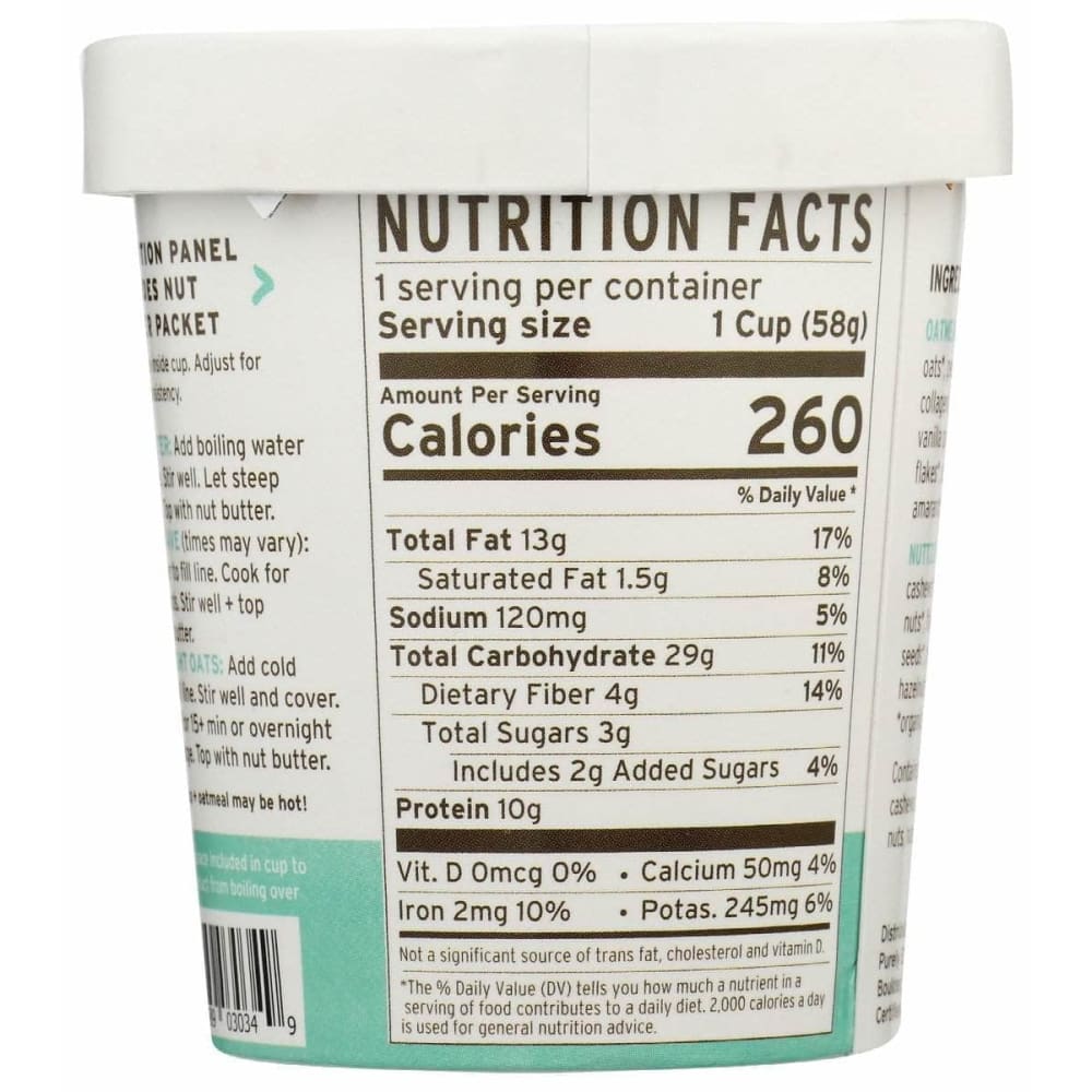 PURELY ELIZABETH Purely Elizabeth Vanilla Pecan Collagen Protein Oats Cup, 2 Oz